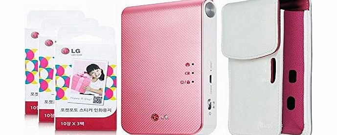 LG Electronics [SET] LG Pocket Photo 2 PD239 (Pink) Portable Printer   Zink Sticker 90 Sheet   (White) Atout Premium Synthetic Leather Vintage Cover Case